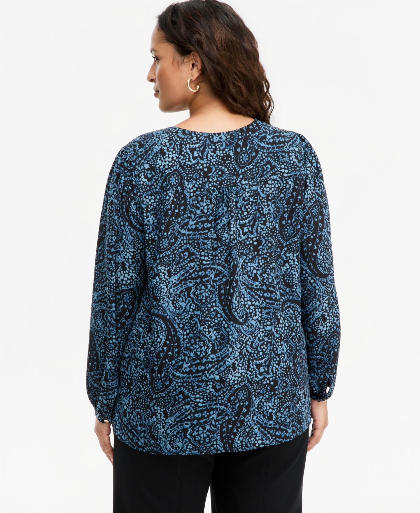 Женская блузка I.N.C. International Concepts Plus Size Long-Sleeve V-Neck Paisley-Print Blouse, цвет: Синий — фото 4