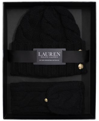 Convertible Cable Beanie and Mittens Set