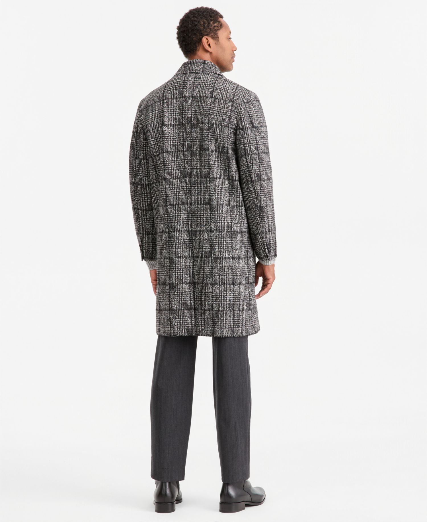 Men's Plaid Double-Breasted Polyester/Wool Blend Overcoat, Macy's Exclusive
