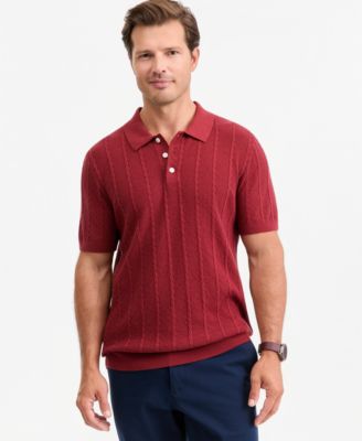 Men's Cable-Knit Polo Short-Sleeve Sweater