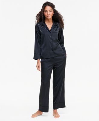 Women's Diamonte Satin Long Pajama Set