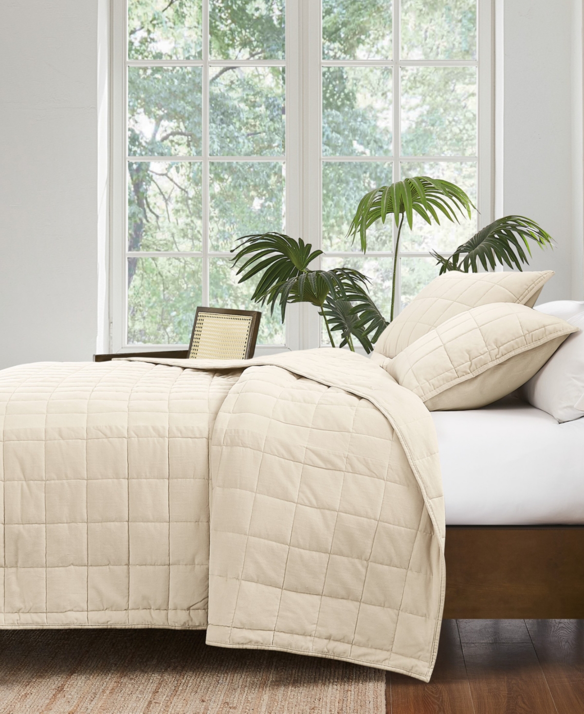 Brooklyn Loom Matte Cotton Velvet Box Stitch 3-Piece Quilt Set