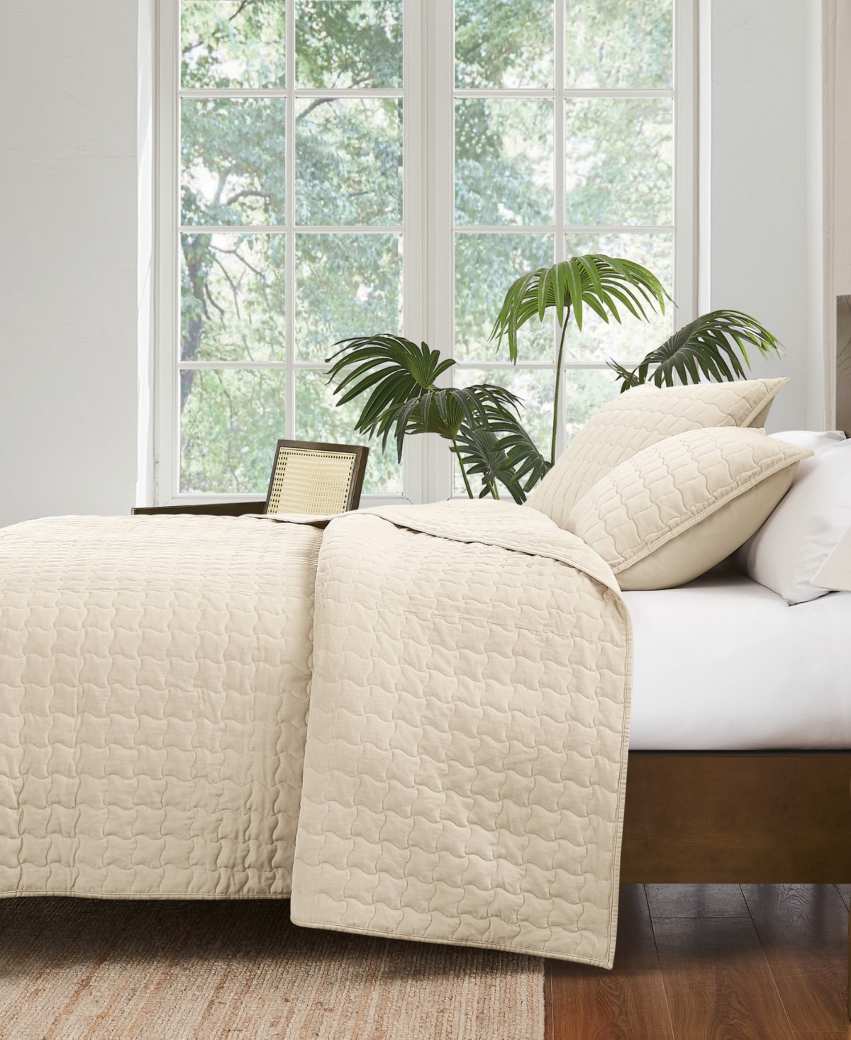 Brooklyn Loom Matte Cotton Velvet Wavy Square -Piece Quilt Set