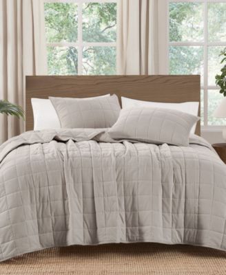 Matte Cotton Velvet Box Stitch 3-Piece Quilt Set, King