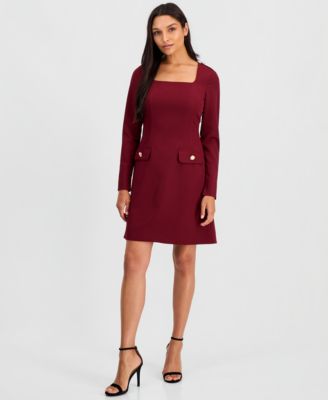 Women's Square-Neck Long-Sleeve A-Line Dress
