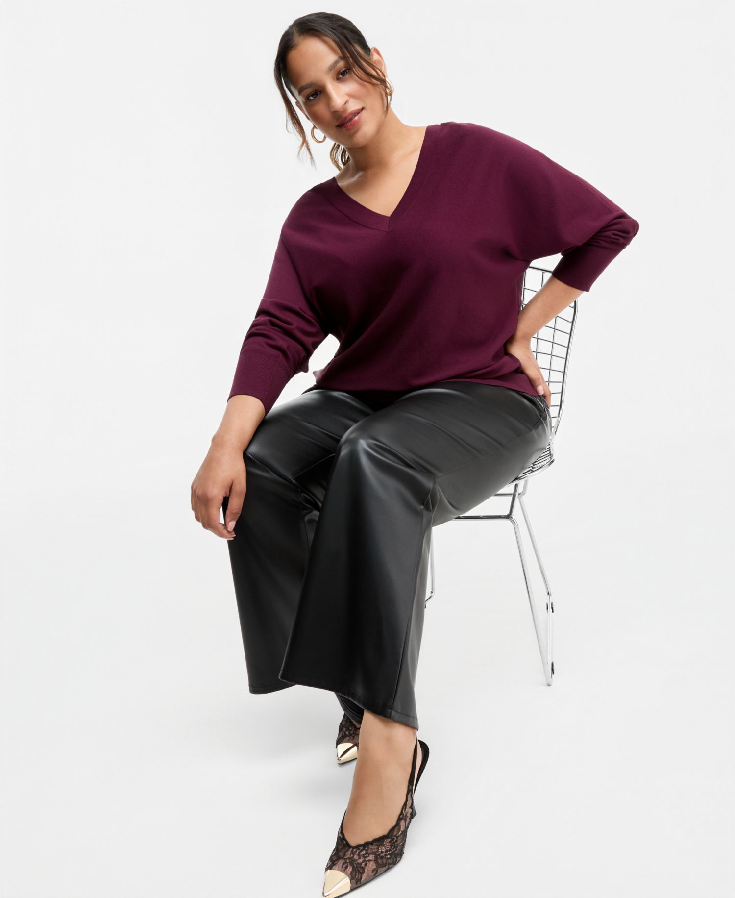 Plus Size Double V V-Neck Dolman Sweater