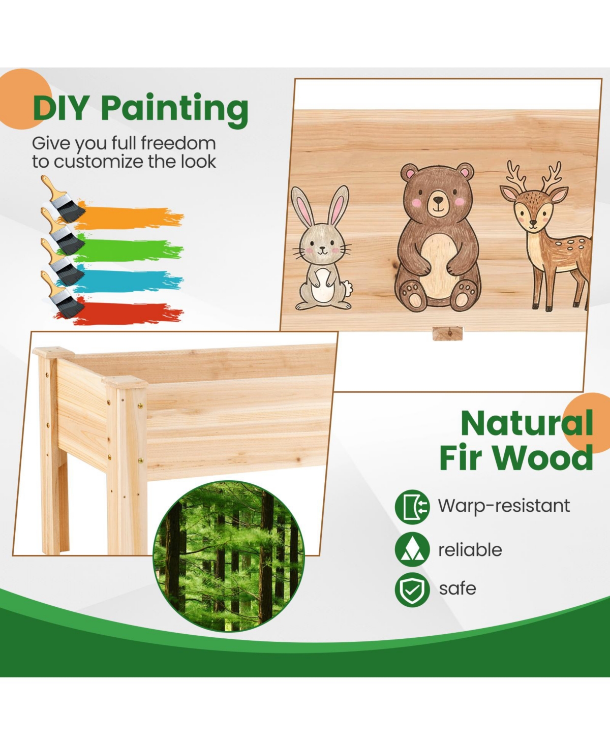 Costway Wooden Raised Garden Bed with Legs, Drainage Holes