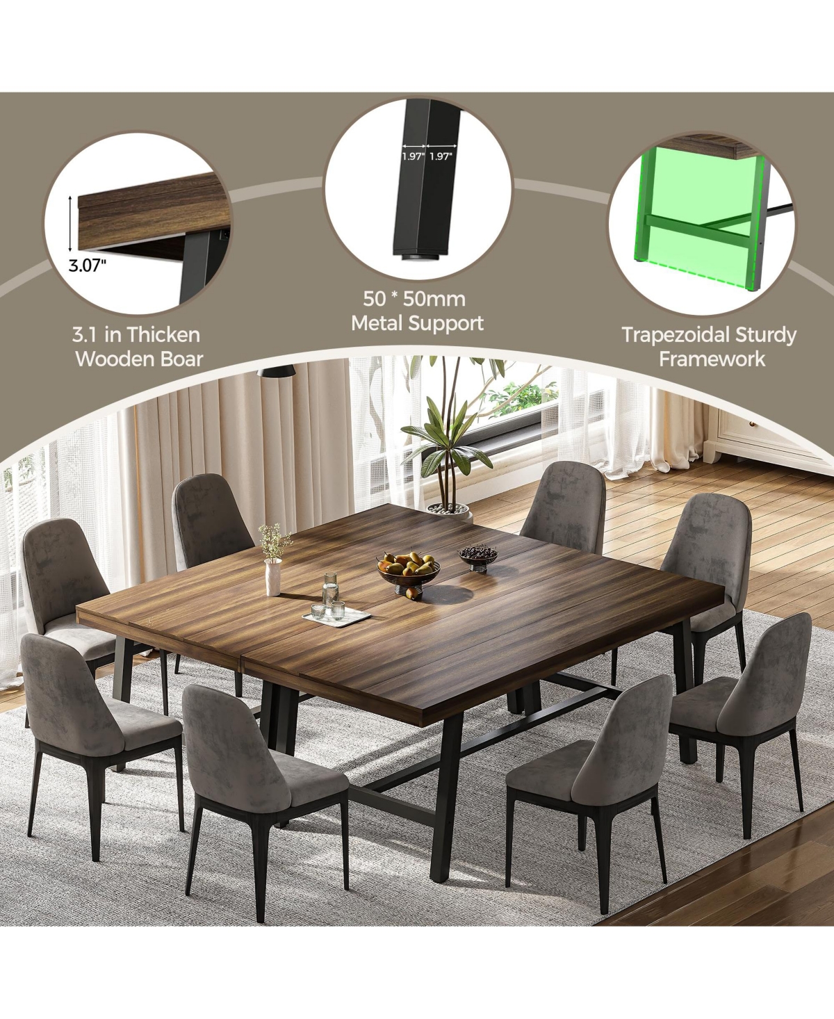homfan 71" Large Dining Table for 6 to 8 People – Brown Farmhouse with Adjustable Feet, Perfect Kitchen, Room or Living