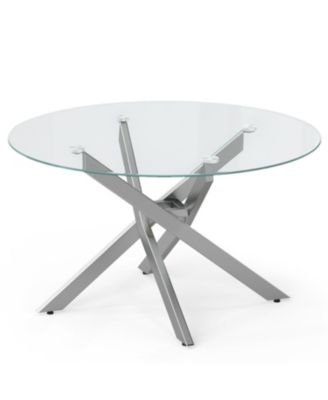 Clear Round Coffee Table with Tempered Glass Top for Modern Living Room