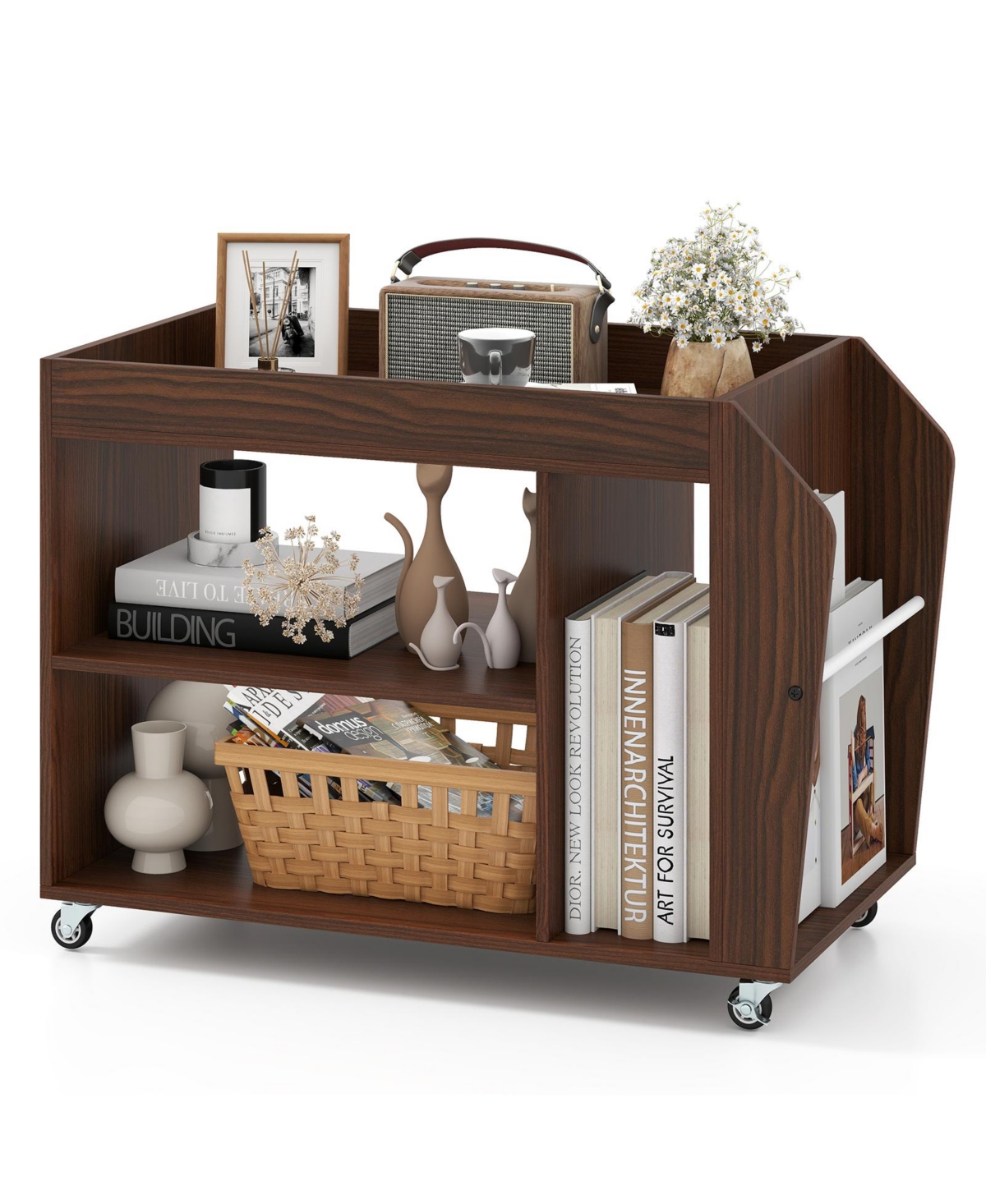 Slickblue 3-Tier Side Table on Wheels with Multi-Level Storage Shelf Design