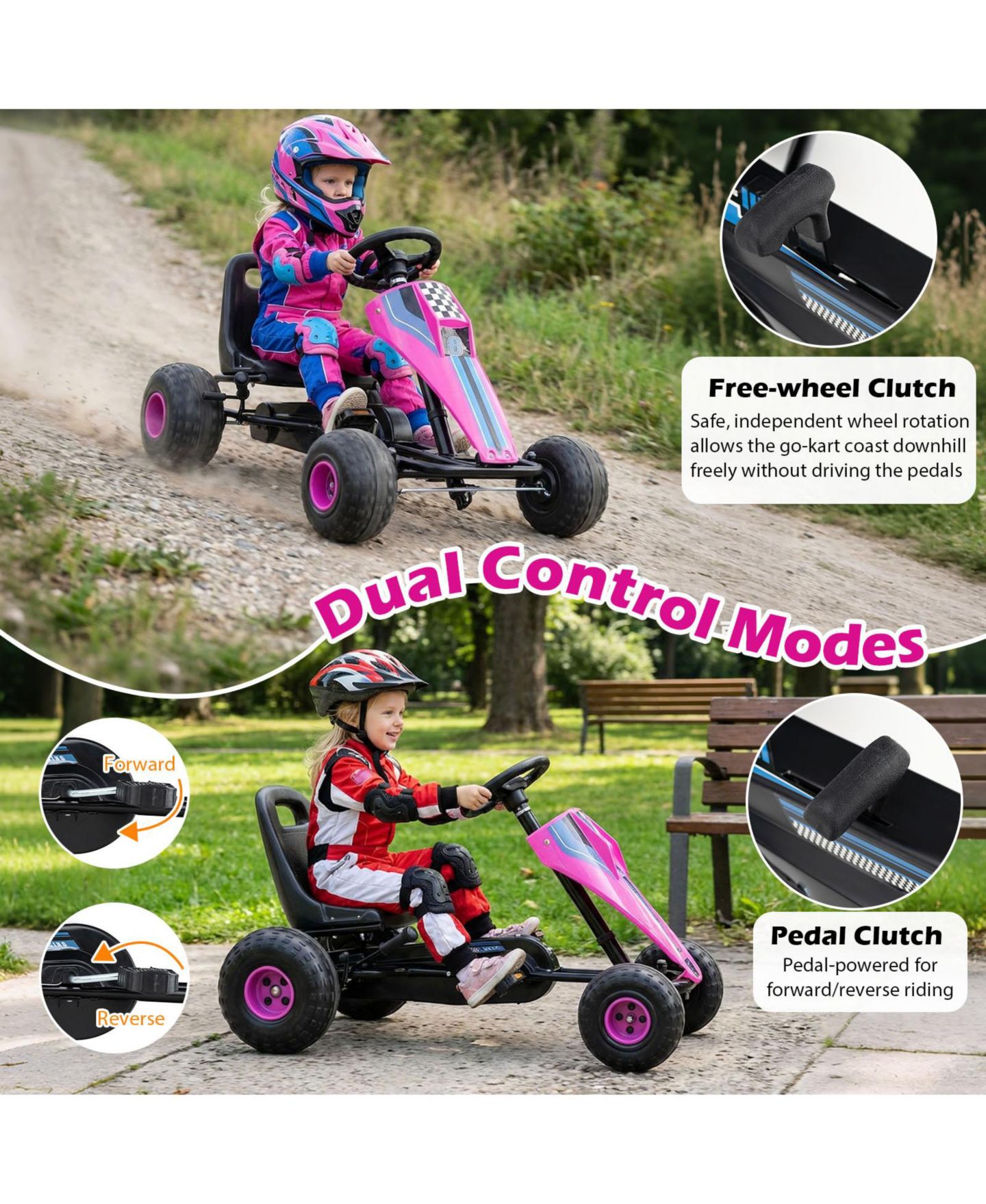 Детская игрушка Gymax 4-Wheel Pedal Go Kart with Steering Wheel, от 3 лет, цвет: Розовый — фото 5