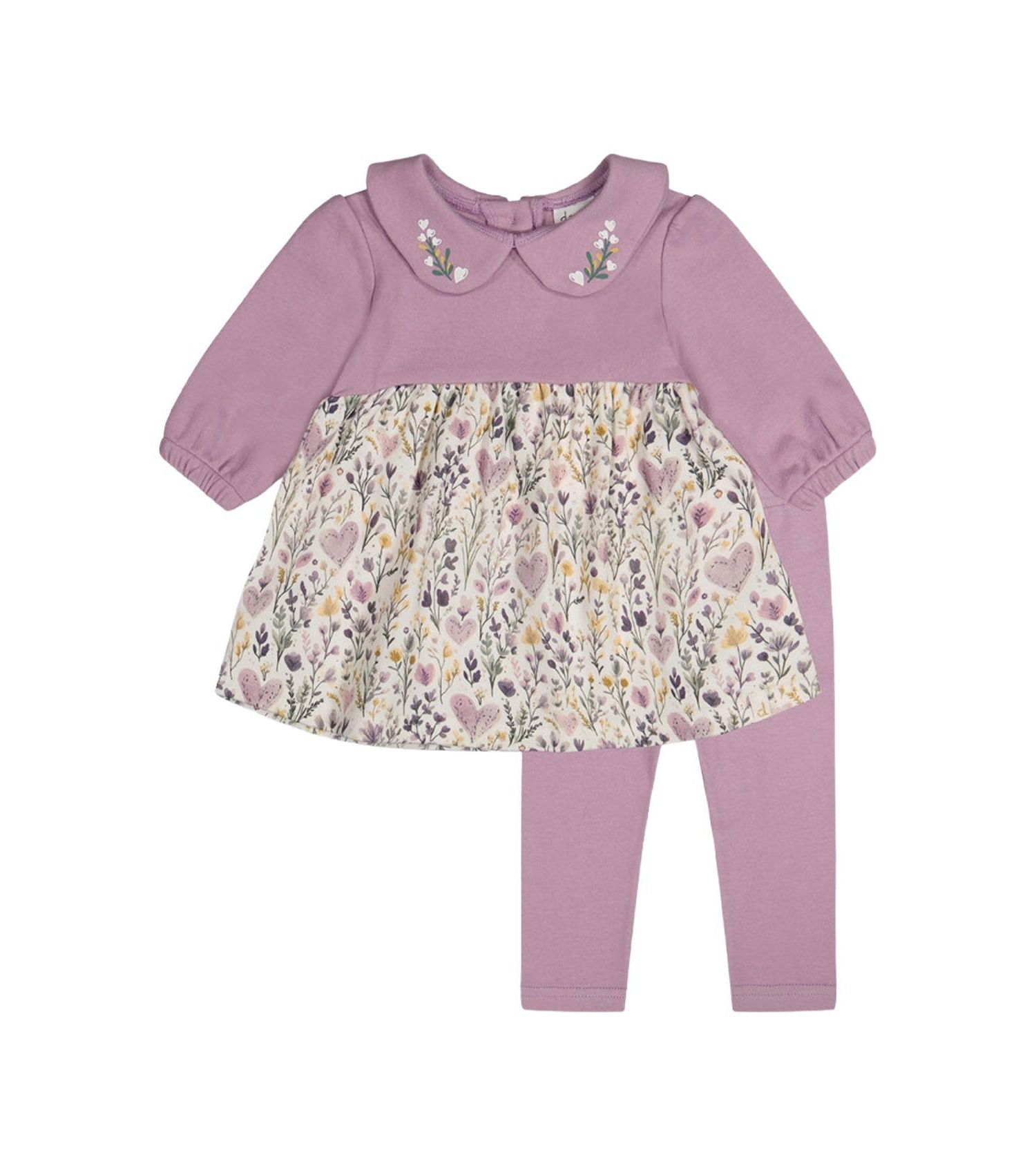 Baby Girl ( 3M to 24 M ) Cotton Dress and Legging Set with Heart Print