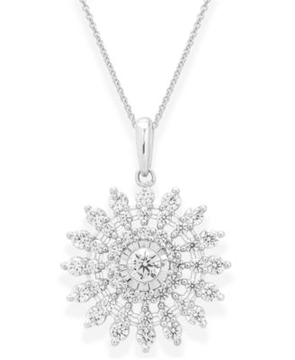 Cluster Diamond Pendant Necklace (1 ct. t.w.) in 14k White Gold