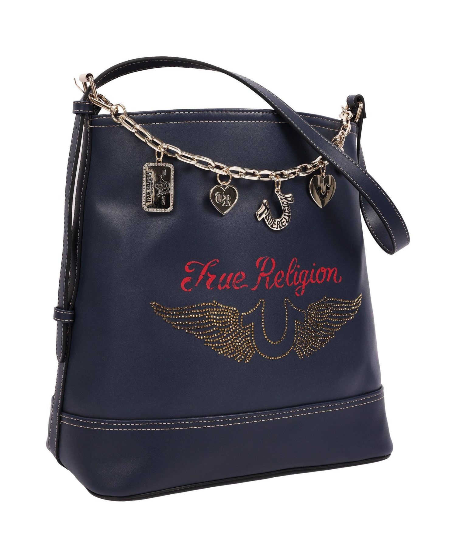 Chain Moto PU Bucket Bag with Charm Chain and Removable Zip Pouch