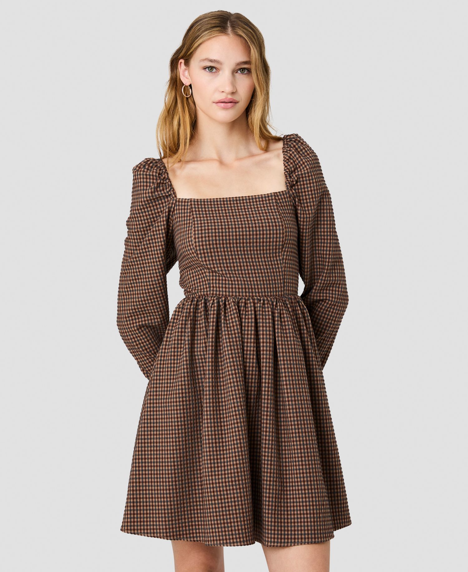 Women's Diana Square Neck Long-Sleeve Fit-and-Flare Mini Dress