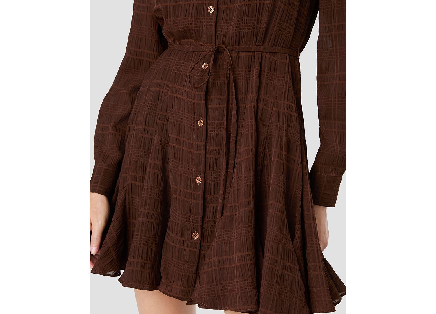 Women's Collared Long-Sleeve Tie-Waist Mini Dress