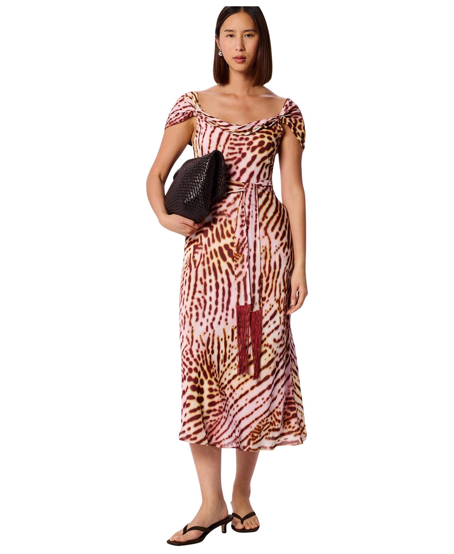 Women's Orchid Print Scarf Midi Dress