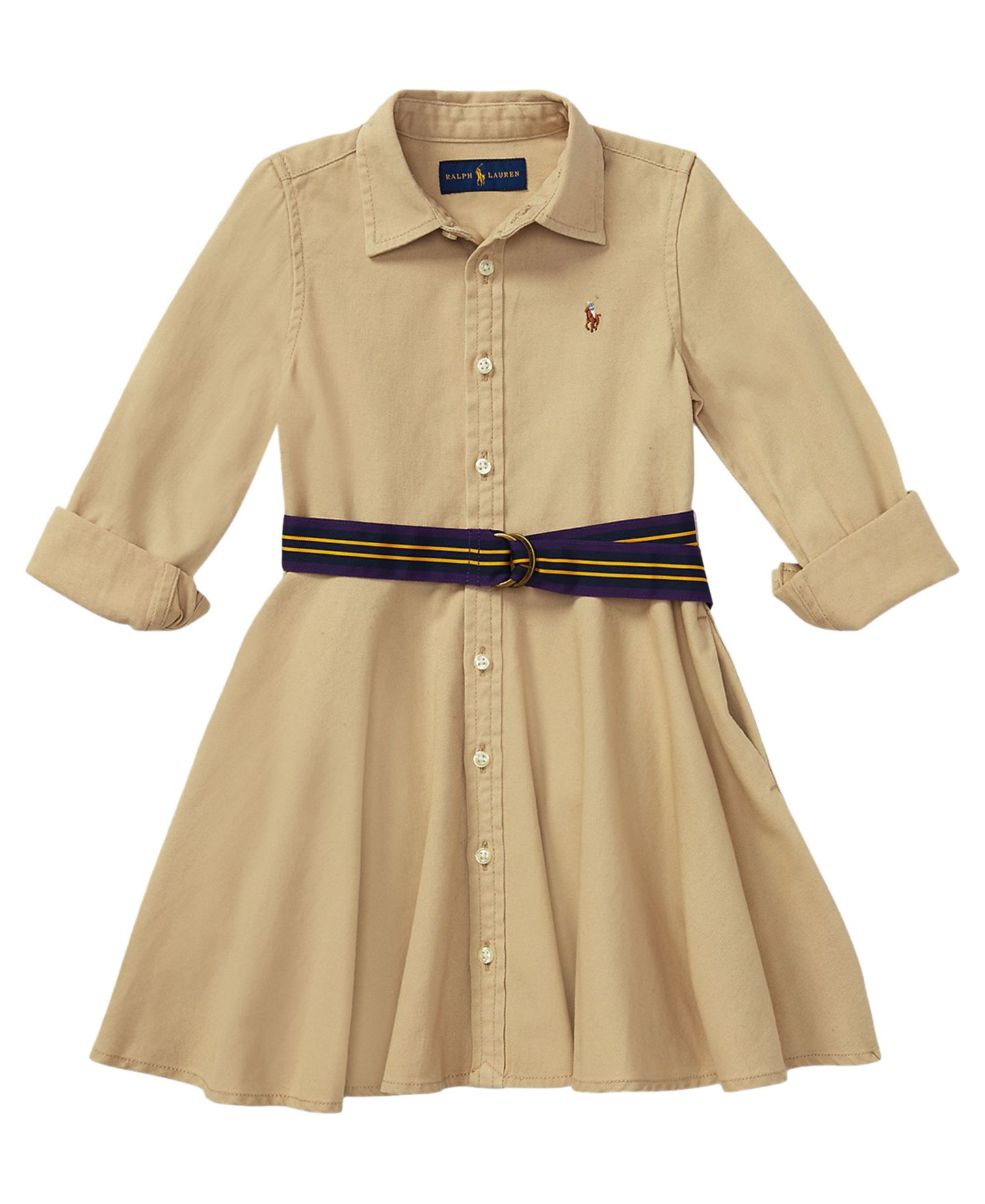 Платье Polo Ralph Lauren Belted Chino Cotton Shirt Dress with Belt для девочек, цвет: Хаки — фото 4