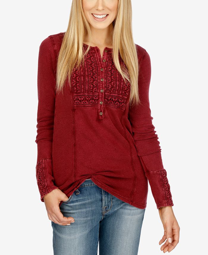 Lucky Brand Crocheted Henley Thermal Top - Macy's