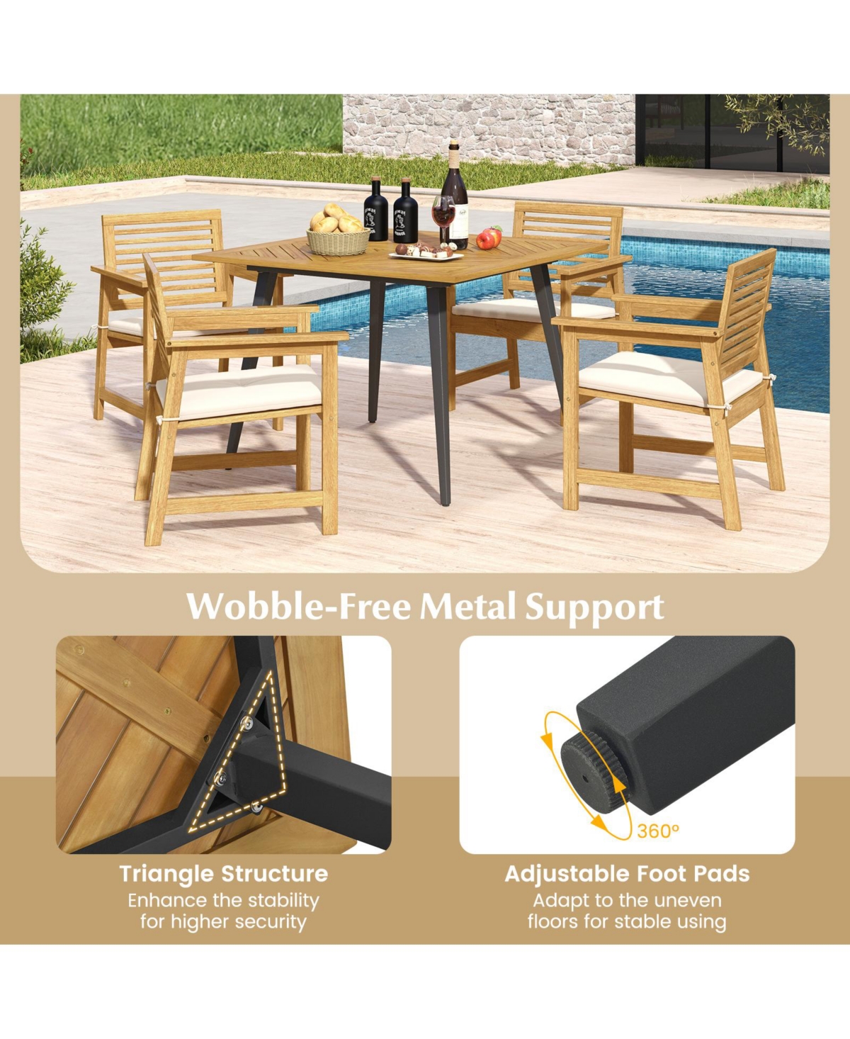 Gymax 42.5'' Outdoor Dining Table with 1.9'' Umbrella Hole Adjustable Foot Pads