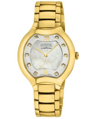 Women's Lugano Swiss Quartz Diamond IP Gold Stainless Steel Bracelet Watch