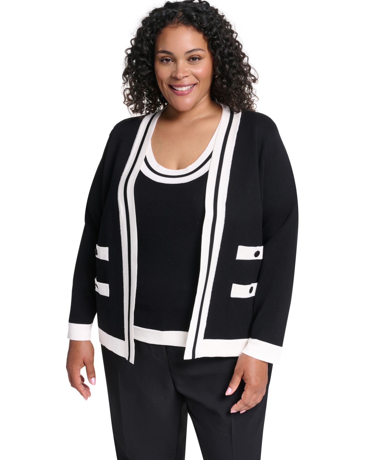 Plus Size Tipped Open-Front Cardigan