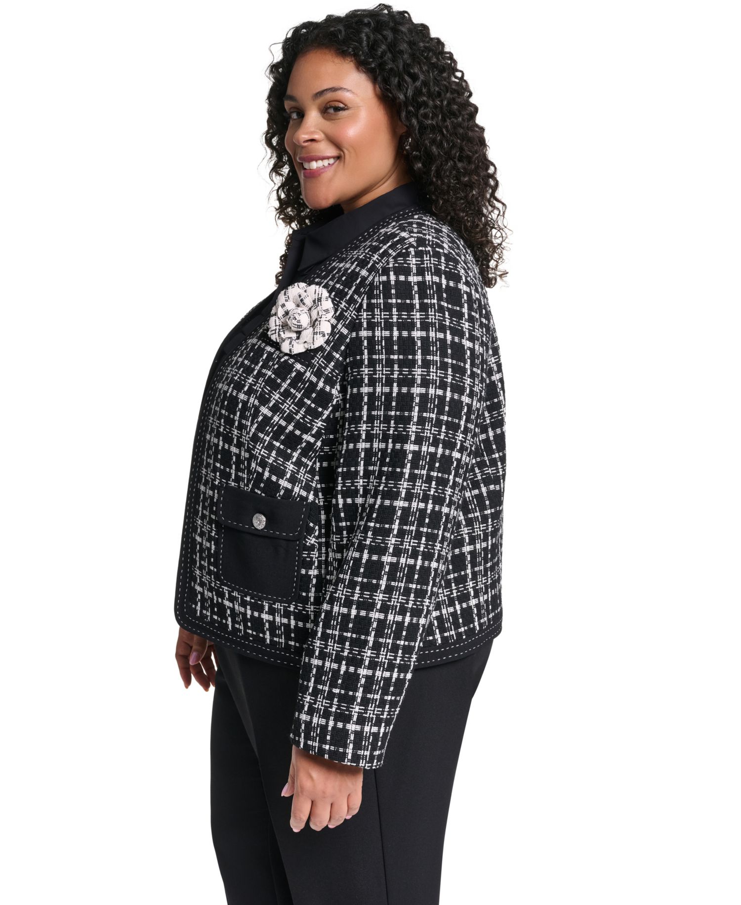 Plus Size Open-Front Woven Jacket