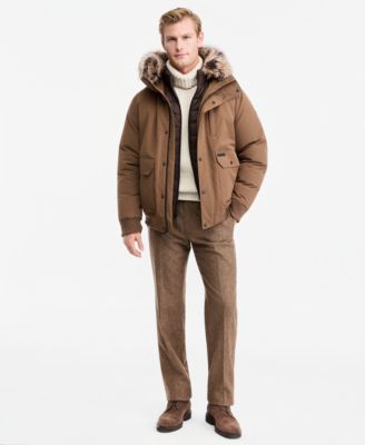 Men's Faux-Fur-Trim Quilted-Bib Hooded Bomber Jacket