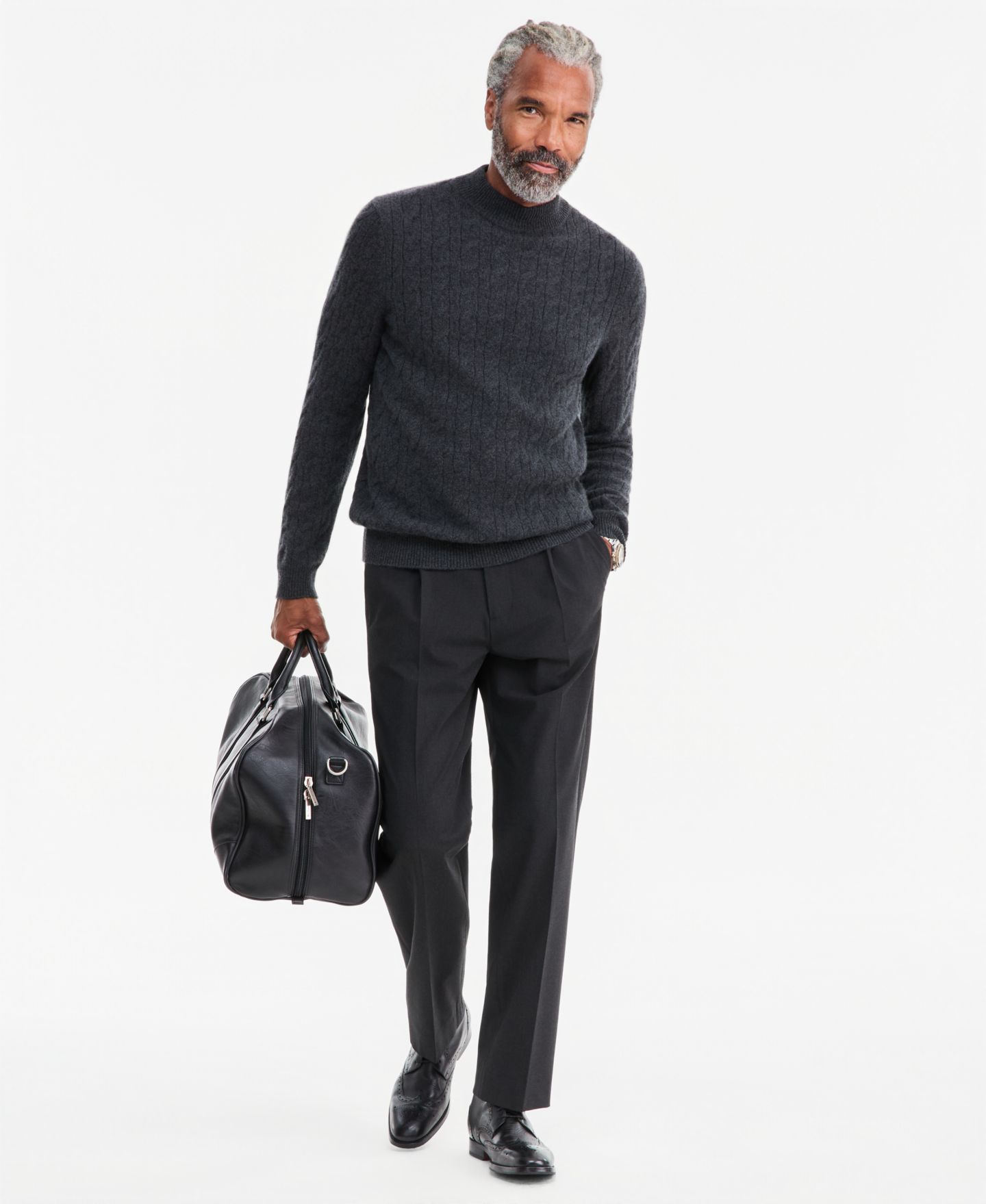 Мужской свитер Club Room Premium Cashmere Cable-Knit Turtleneck, цвет: Тёмный угольный — фото 3