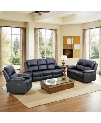 182" Recliner Sofa Set, 6-Seater Leather Sectional Sofa with Storage Console, Cup Holders, Pillow Top Arms