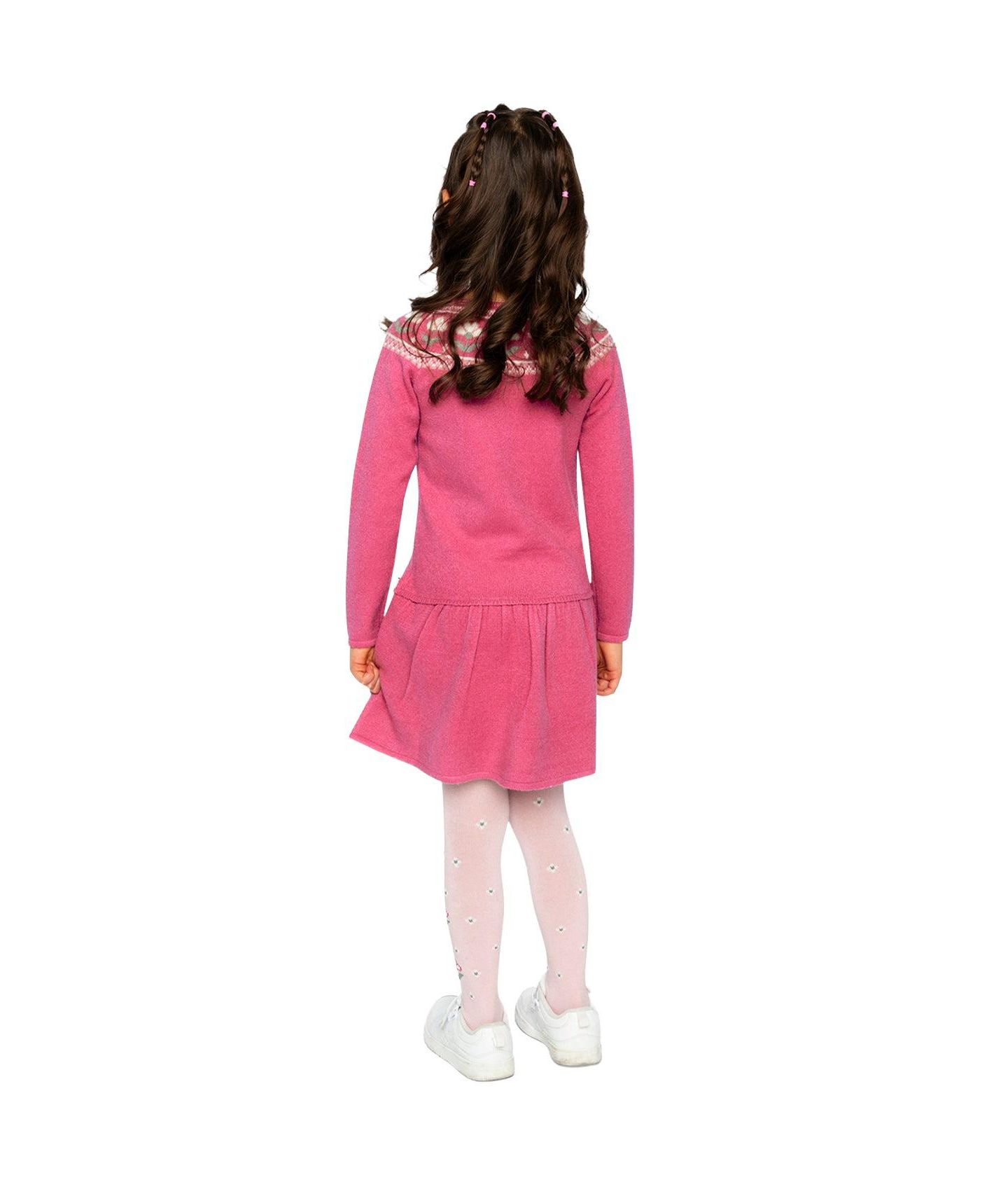 Платье Deux par Deux Knitted Dress with Flower Jacquard Raspberry для девочек-малышей, цвет: Малиновый розовый — фото 5