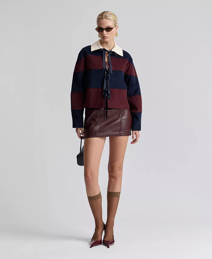 Women's Striped Rugby Front Tie Jacket - thumbnail 6