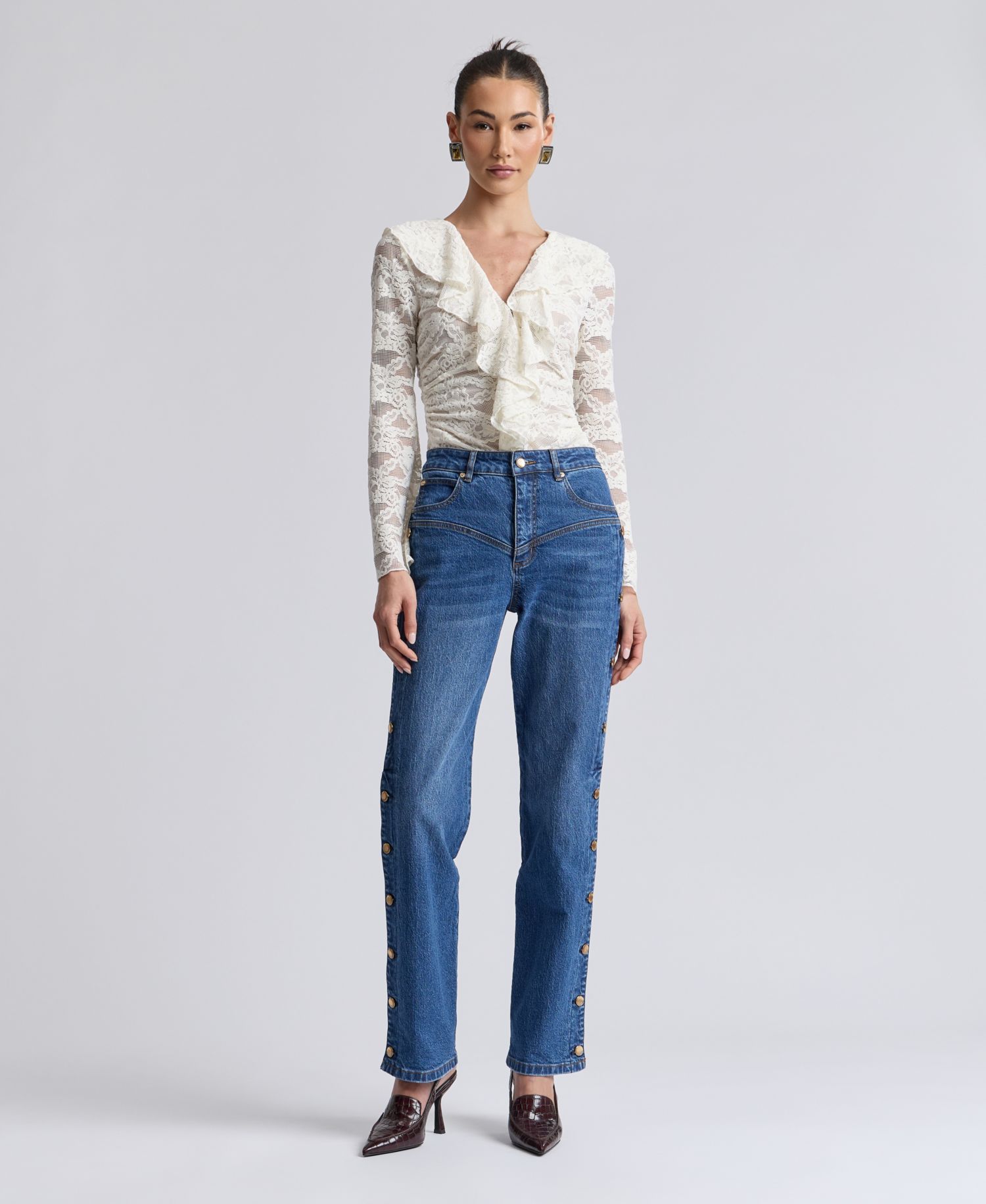 Women's High-Rise Side Shank Straight-Leg Jeans