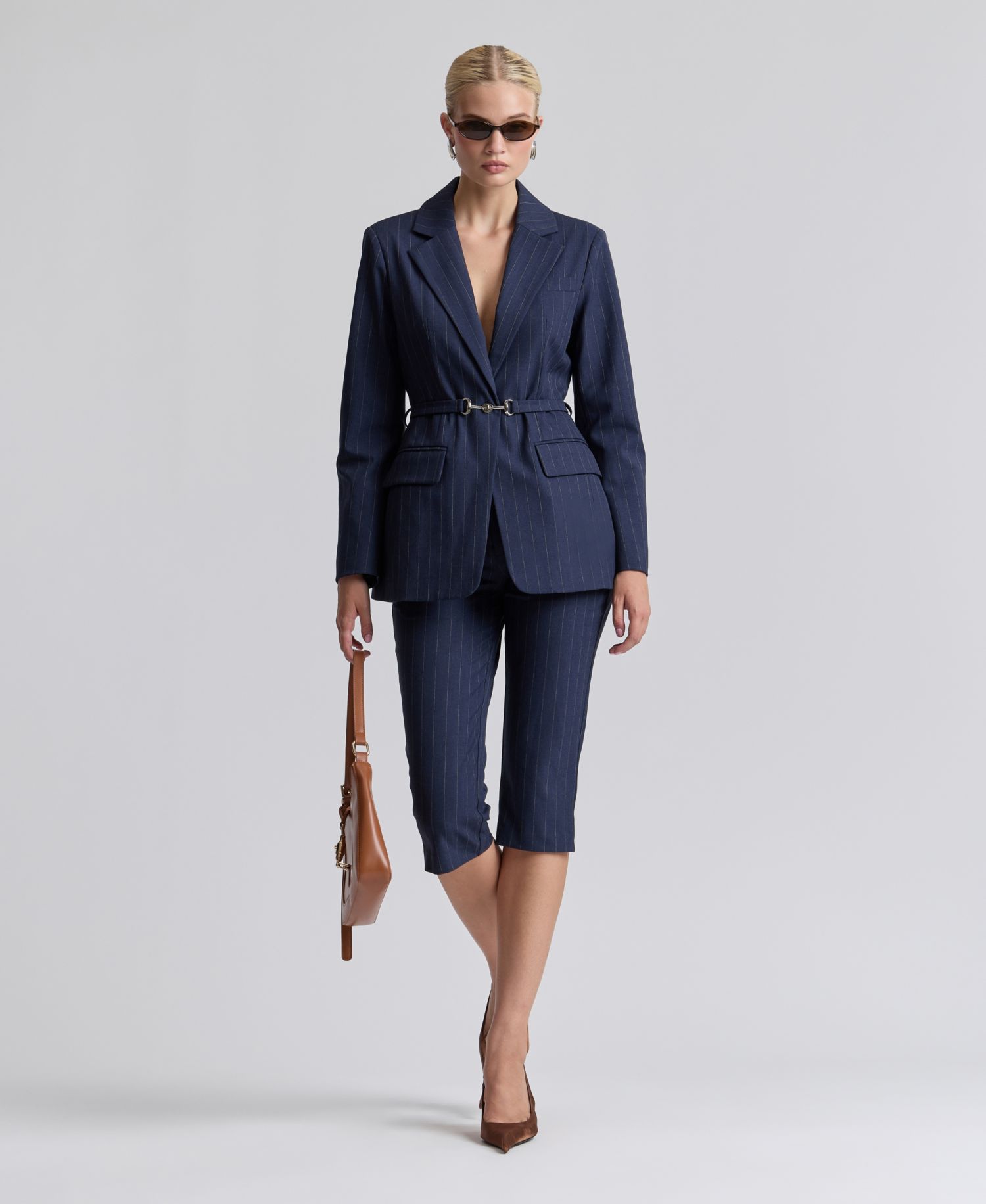 Women's Spread Collar Belted Blazer