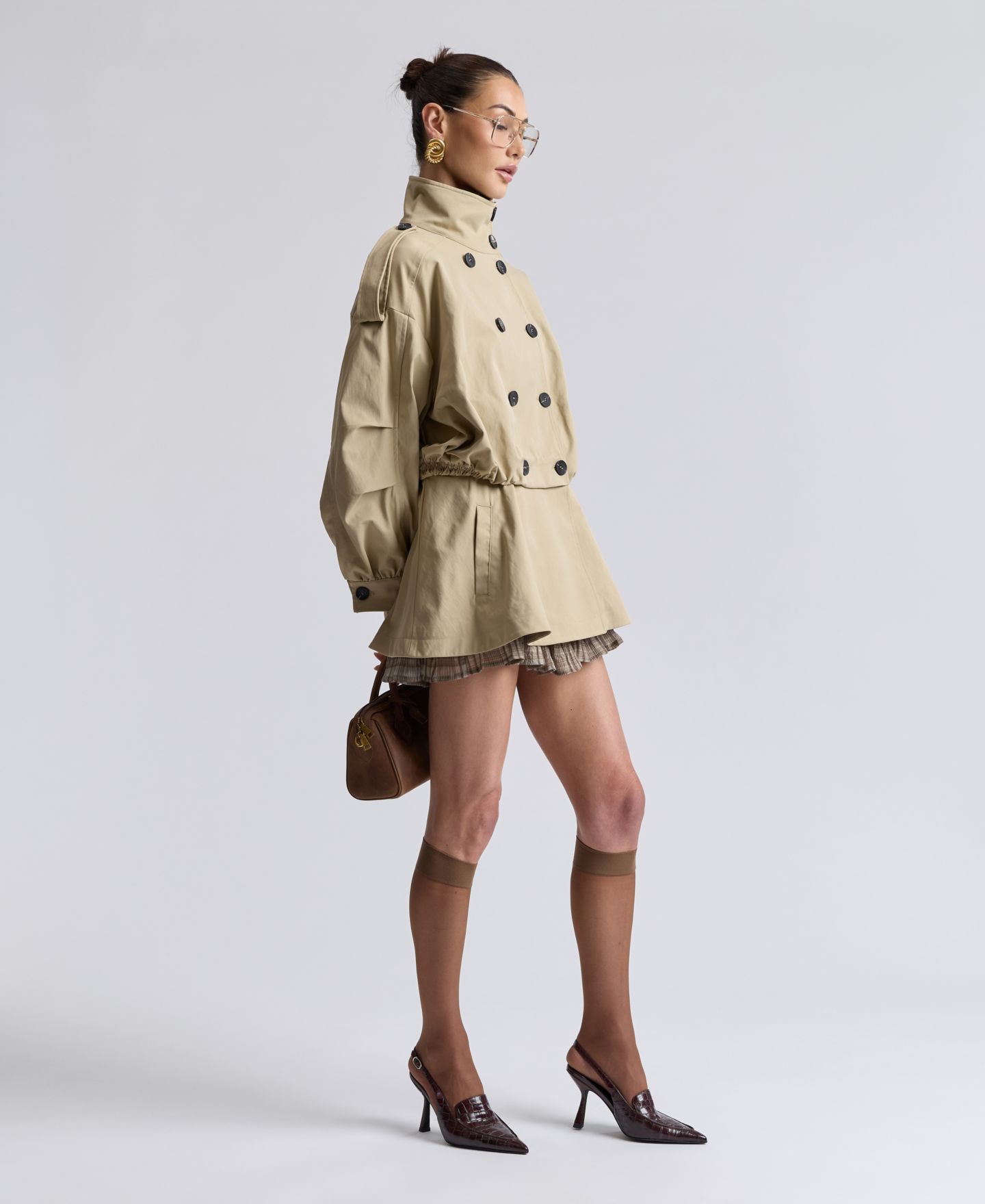 Женское пальто Avec Les Filles Buton-Front Short Trench, цвет: Хаки — фото 6