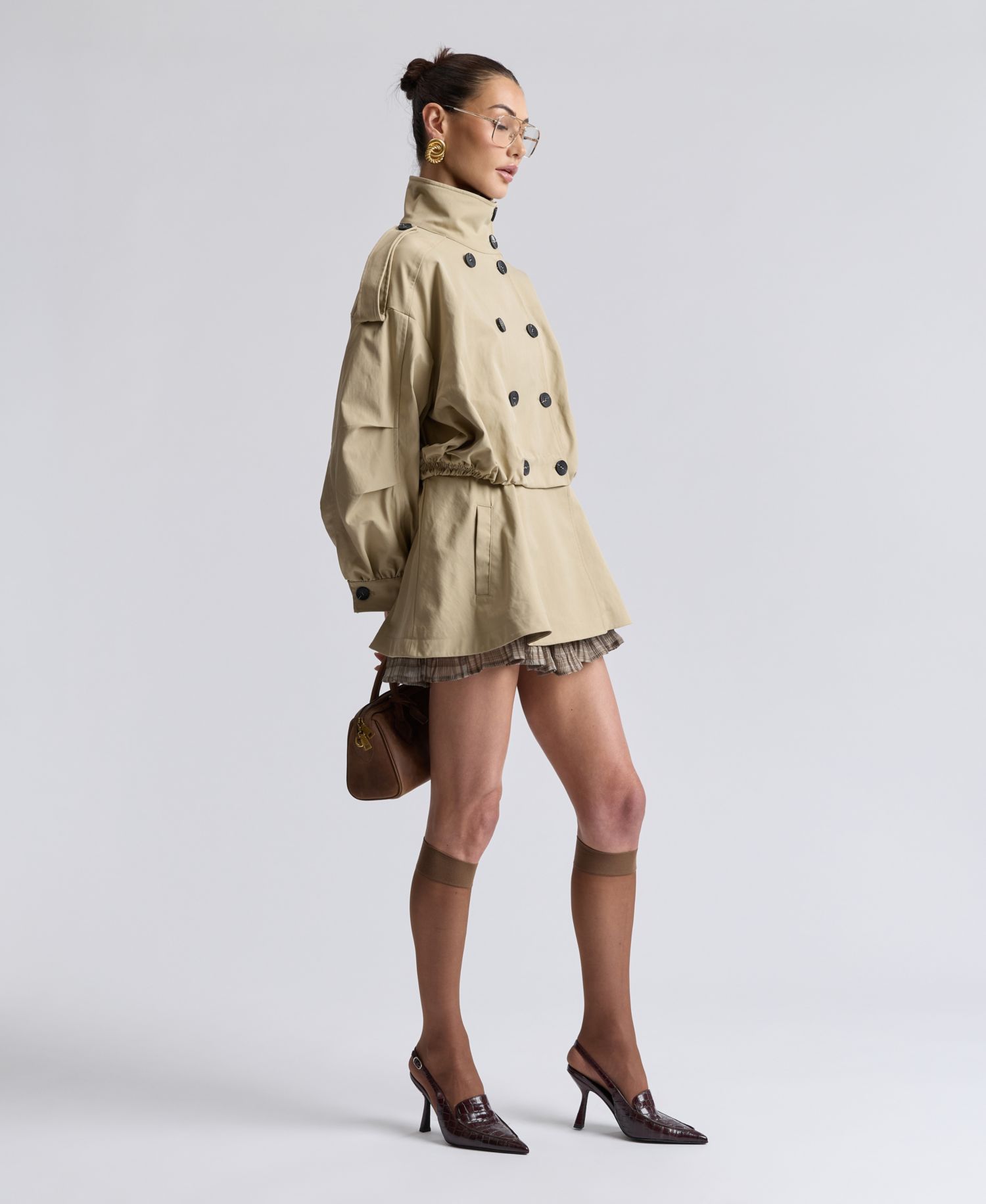 Women's Buton-Front Short Trench Coat