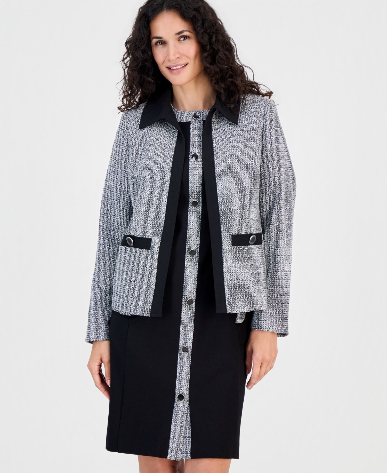 Women's Tweed-Trim Short-Sleeve Sheath Dress