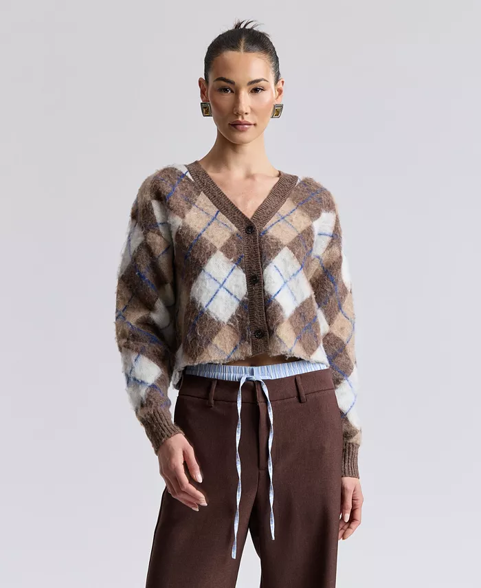 Women's Argyle Jacquard Cardigan - thumbnail 10