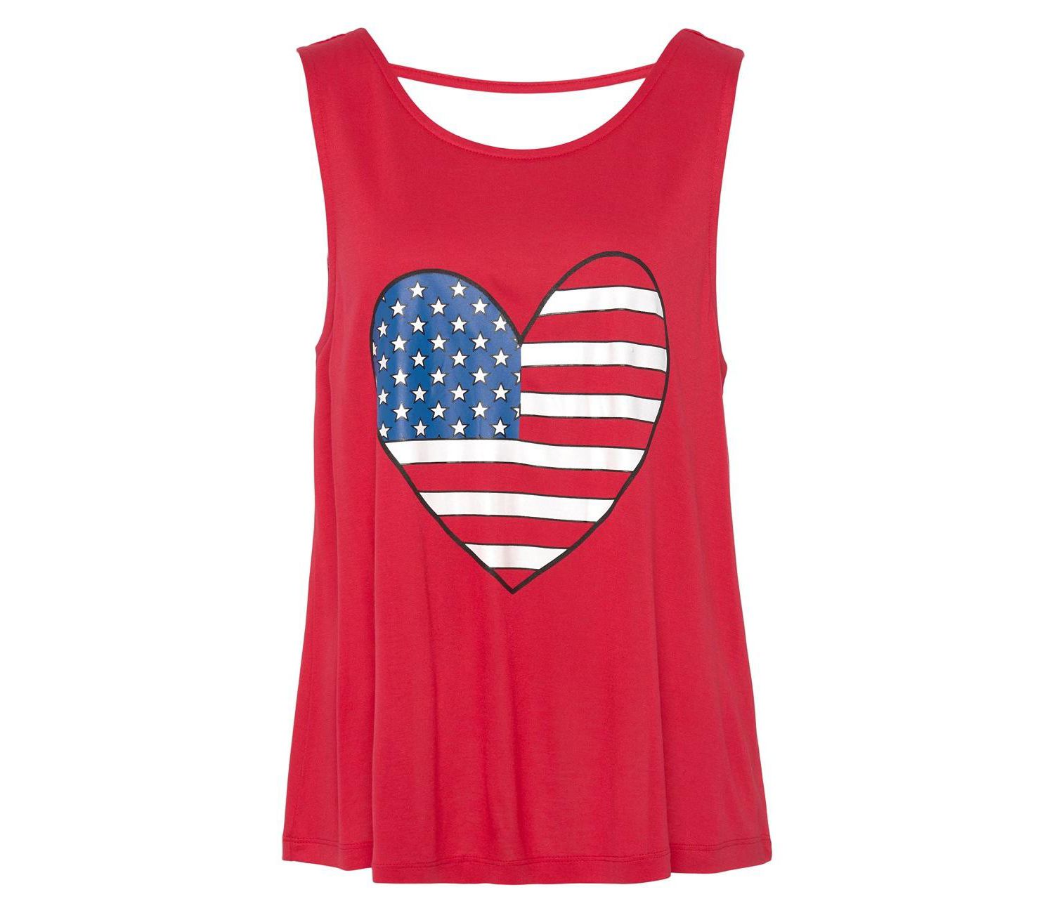 Women's Viscose Graphic Print American Flag Tank Cutout Sleeveless Top