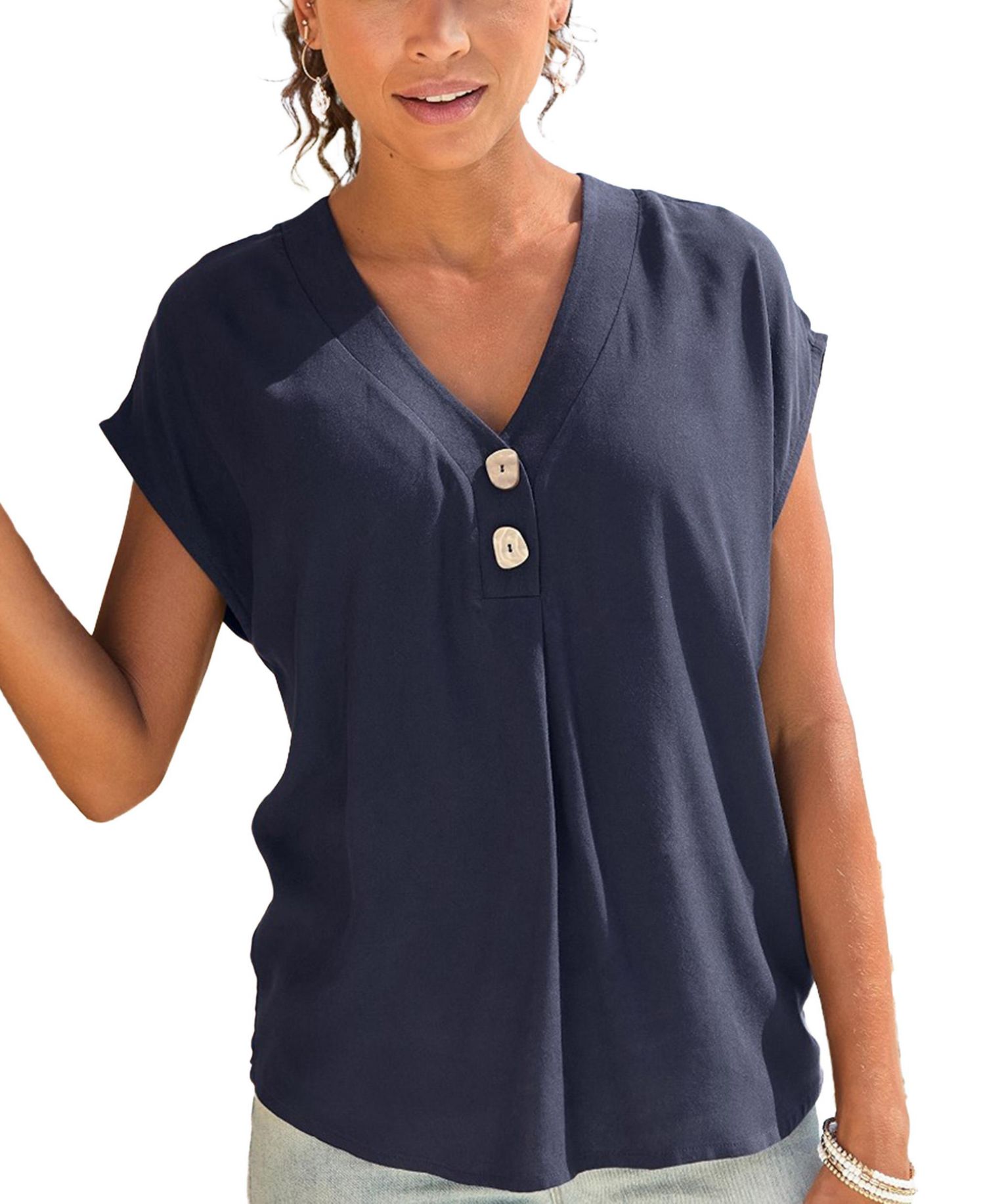 Women's Viscose Printed Button Detail Everyday Comfort Blouse