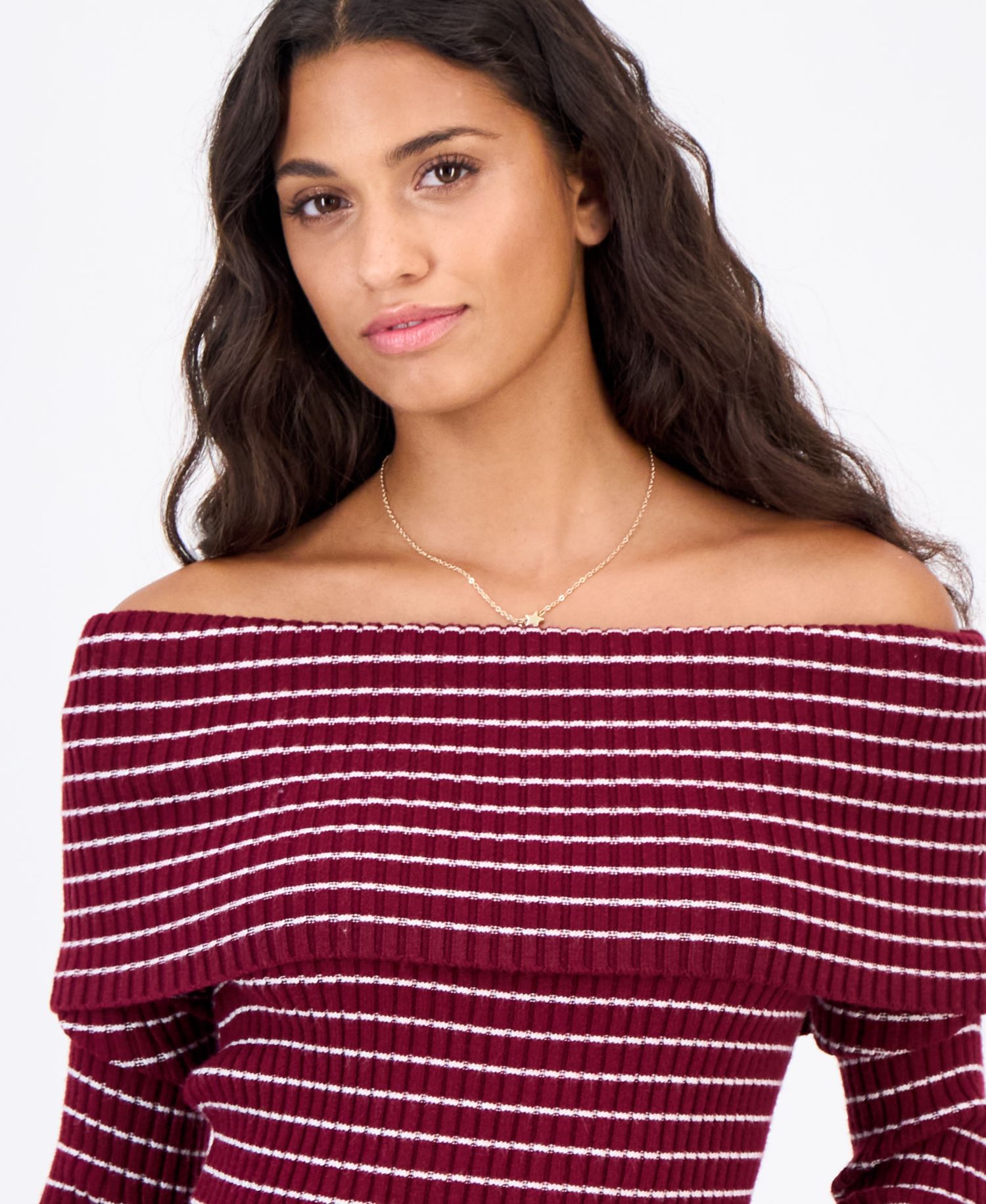 Juniors' Marilyn Off-the-Shoulder Ribbed Long-Sleeve Sweater