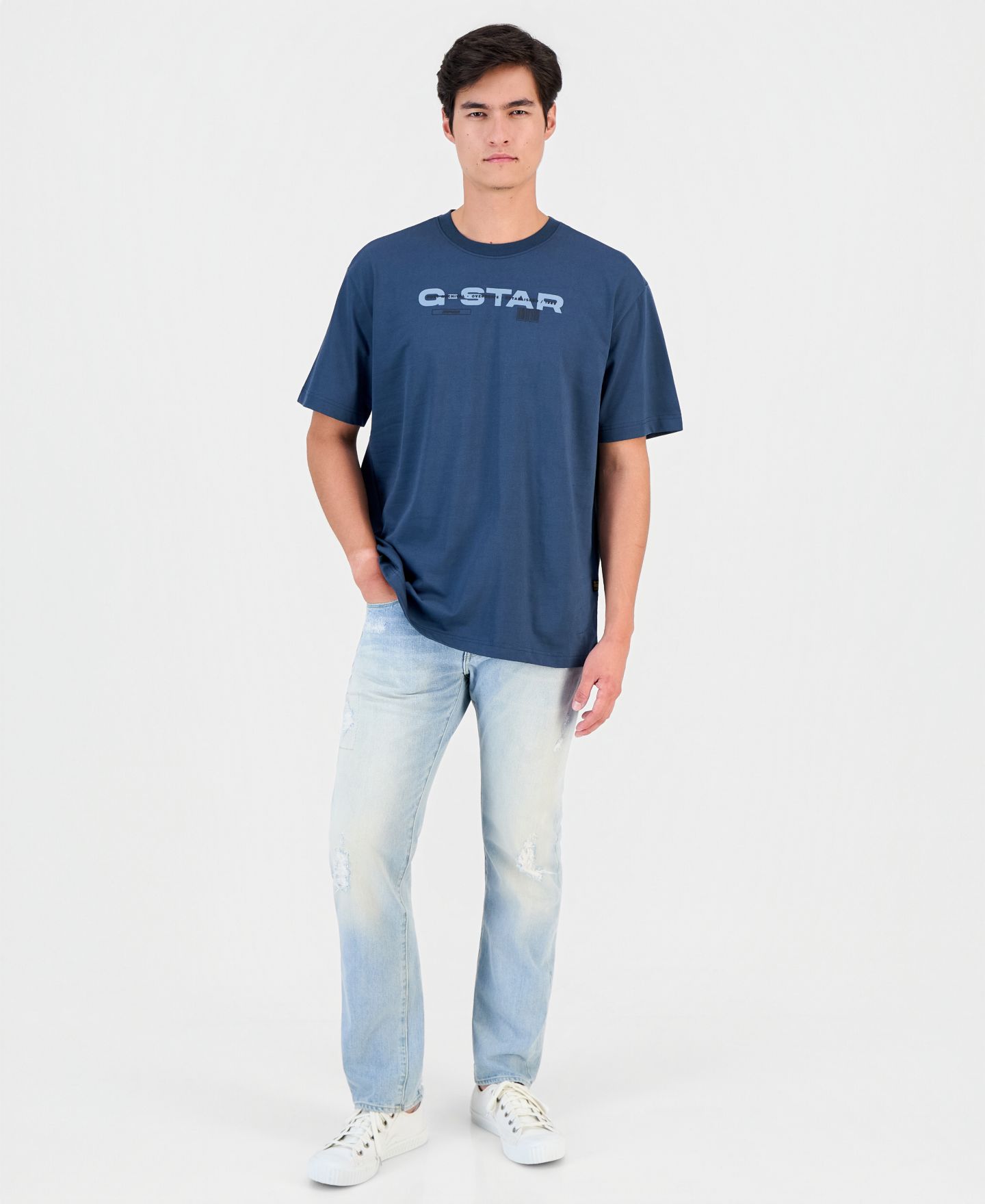Мужская футболка G-Star Raw Relaxed-Fit Crewneck Graphic, цвет: Винтажный тёмно-синий — фото 4