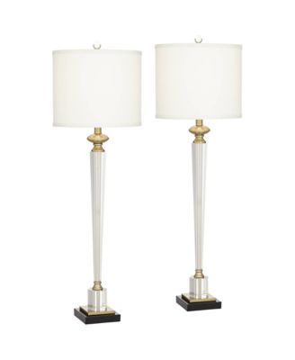 Modern Table Lamps 38 1/2" Tall Set of 2 Glass Hexagonal Column Drum Shade for Bedroom Living Room Bedside