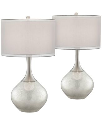Modern Table Lamps 30.5" Tall Set of 2 Mercury Glass Chrome Twin Sheer Drum Shade for Living Room Family Bedroom Bedside