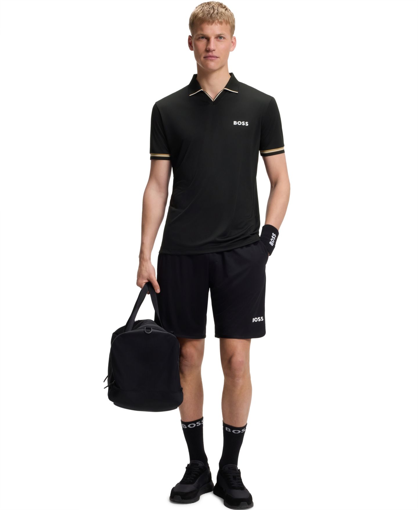 Мужское поло Hugo Boss Signature-Stripe Active Slim-Fit Polo Shirt, цвет: Чёрный — фото 4