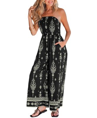Women's Bohemian Floral Strapless Wide Leg Jumpsuit