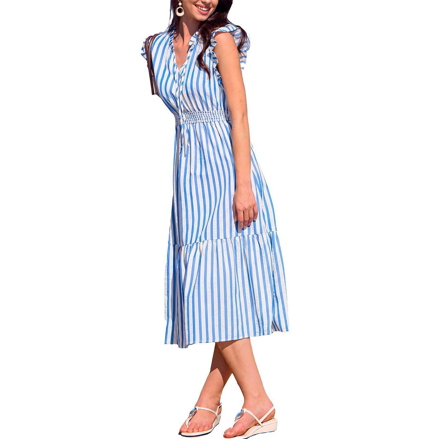 Женское платье Cupshe Rain Check Striped Maxi Beach, цвет: Белый — фото 2