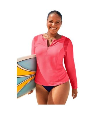 Women's Chlorine Resistant Quick-Dry 1/4 Zip Front Long Sleeve Swim Rash Guard