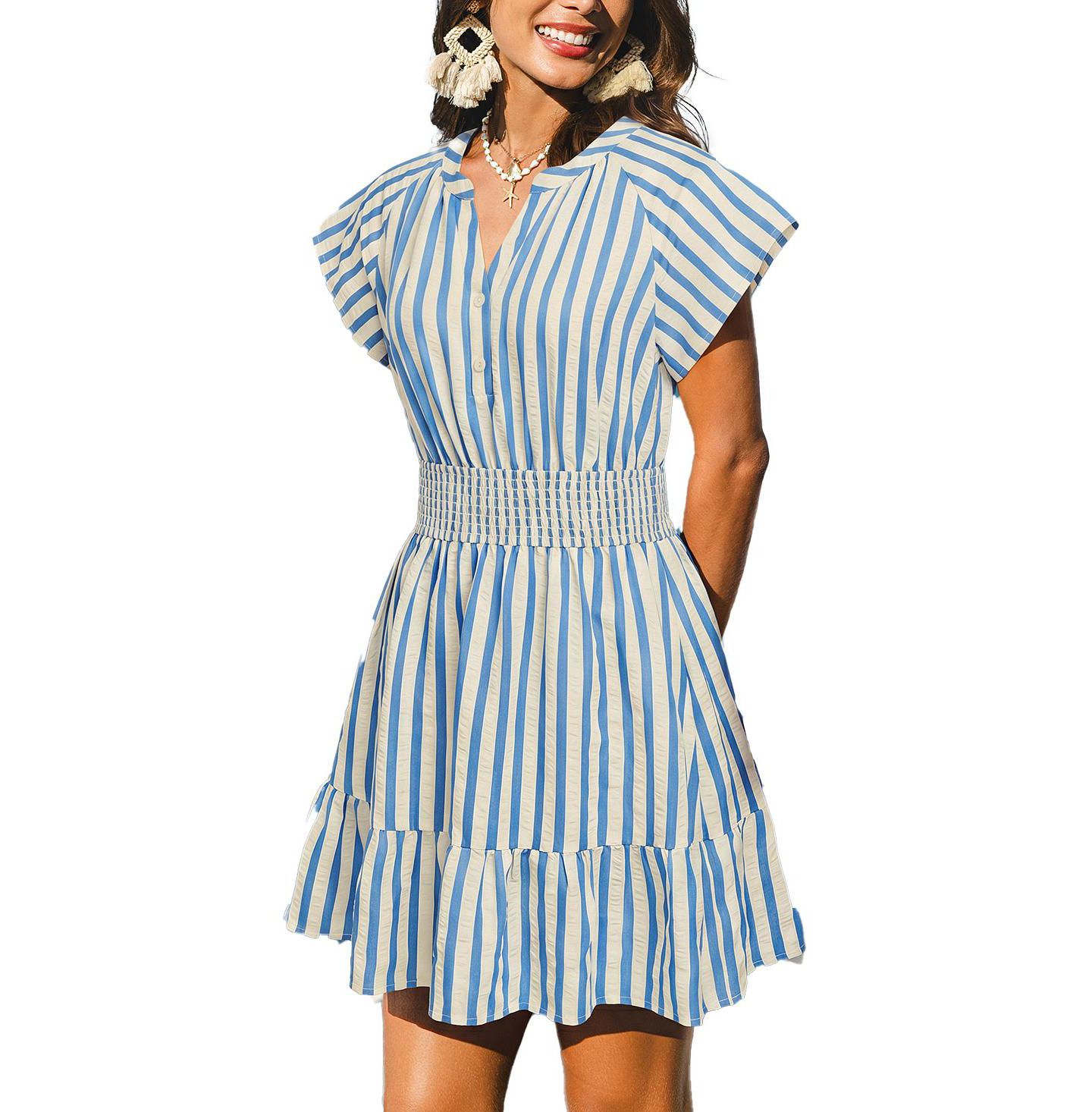 Женское платье Cupshe Azalea Striped Mini Beach, цвет: Пастельный синий — фото 3