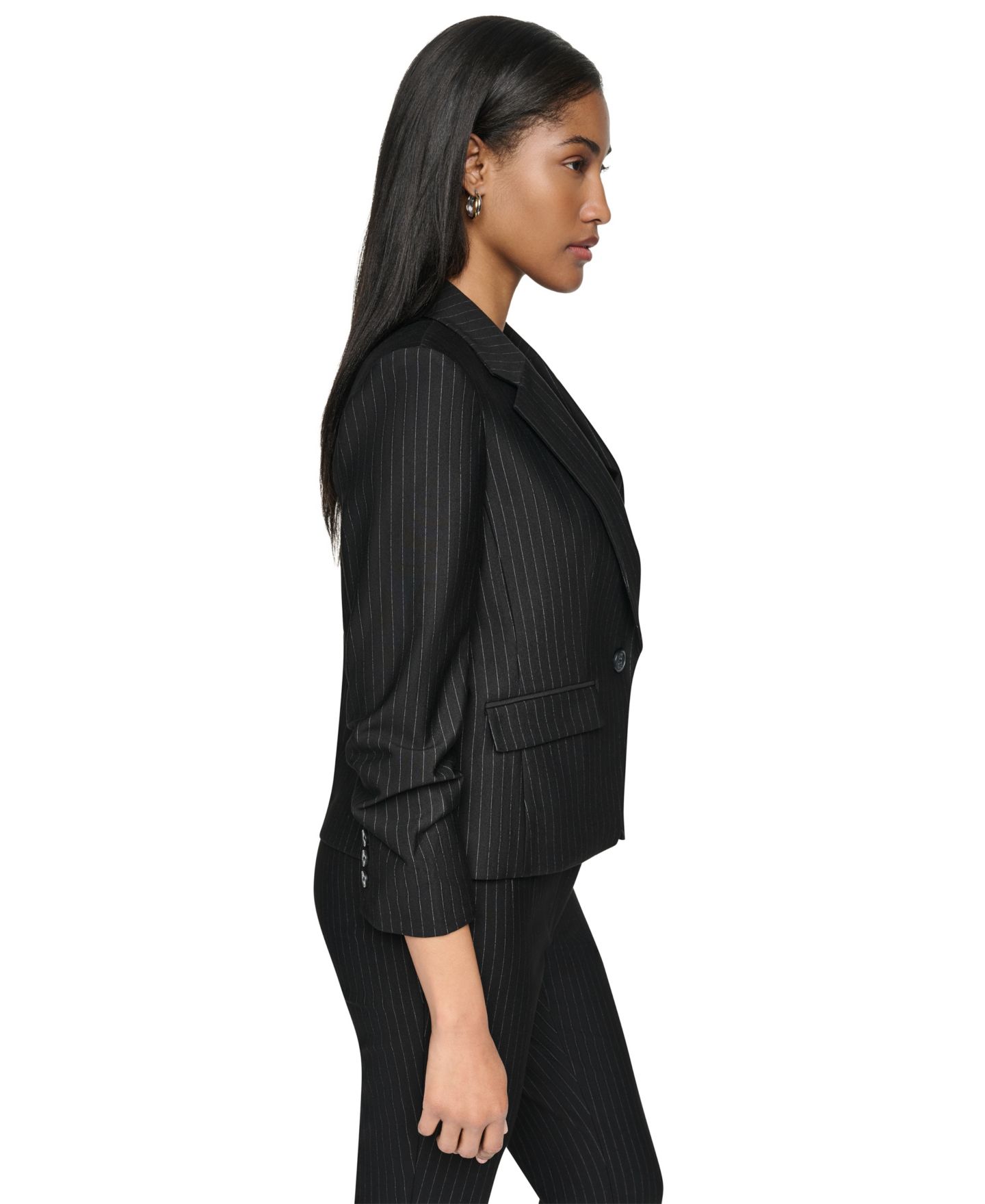 Женский пиджак DKNY Petite One-Button Notch-Collar Blazer, цвет: Чёрный — фото 3